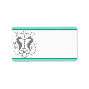 1.25" x 2.75" Mailing Address Seahorse Anchor Turq Label