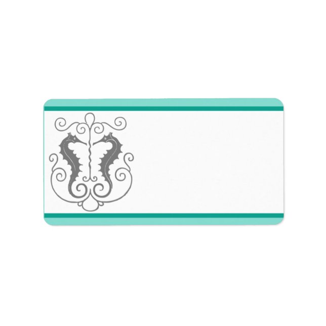 1.25" x 2.75" Mailing Address Seahorse Anchor Turq Label (Front)