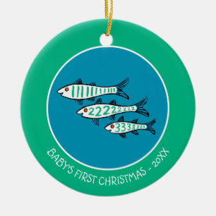 1, 2, 3 Fish with Little Fish and Coral Ceramic Ornament