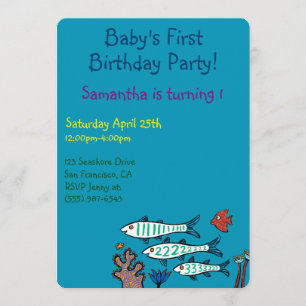 1, 2, 3 Fish with Little Fish and Coral Invitation