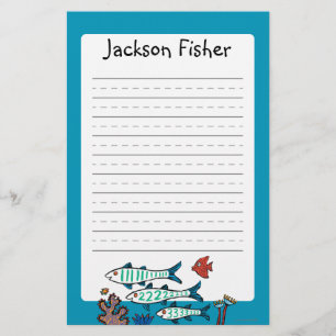 1, 2, 3 Fish with Little Fish and Coral Stationery