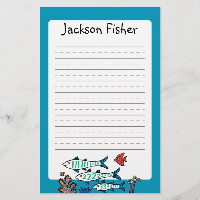 1, 2, 3 Fish with Little Fish and Coral Stationery (Front)