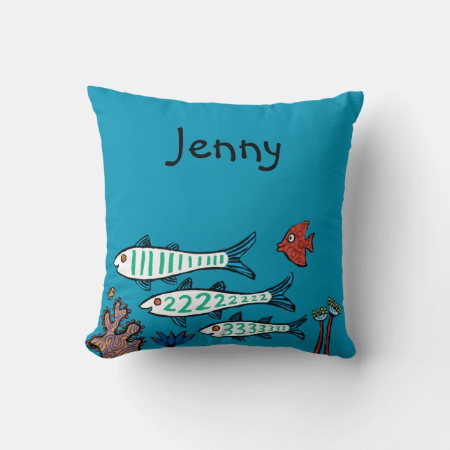 1, 2, 3 Fish with Little Fish and Coral Throw Pillow (Front)
