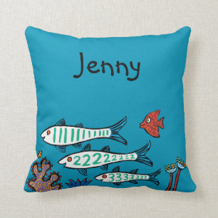 1, 2, 3 Fish with Little Fish and Coral Throw Pillow
