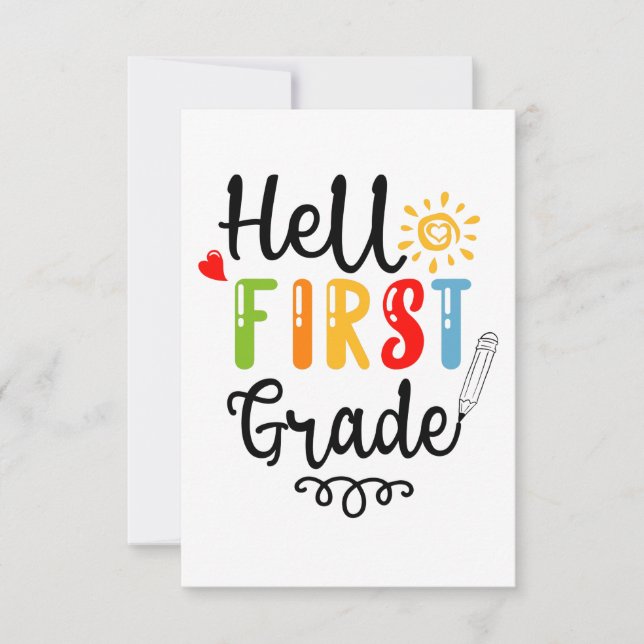 1/2- Hello First Grade Shirt, First Grade Student Thank You Card (Front)