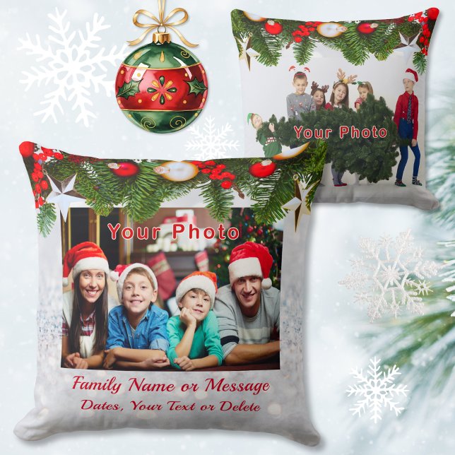 1, 2 Photos, Personnalisé, Coussin photo de Noël (Christmas photo pillow. Christmas pillows personalized. Personalized family christmas pillow.)