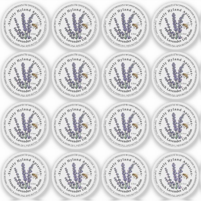 1.33" Lip Balm 0.5 oz Metal Tin Lid Label Lavender (Front)