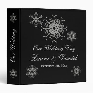 1.5" Black Silver Glitter Snowflake Wedding BINDER