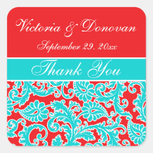 1.5" Blue Red White Damask Wedding Favour Sticker