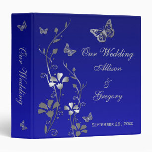 1.5" Blue, Silver Floral, Butterfly Wedding Binder