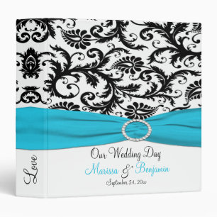1.5" Blue, White, and Black Damask Wedding Binder
