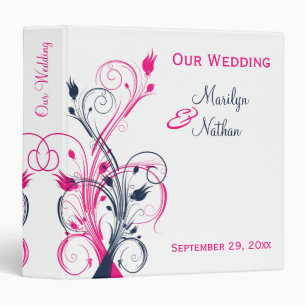 1.5" Fuchsia, Navy, White Floral Wedding Binder