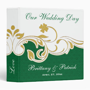 1.5" Green, Gold, White Scrolls Wedding BINDER