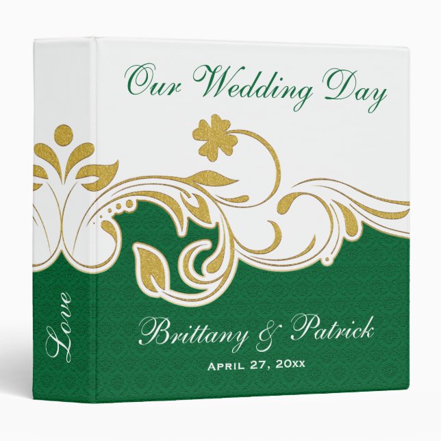 1.5" Green, Gold, White Scrolls Wedding BINDER (Front/Spine)