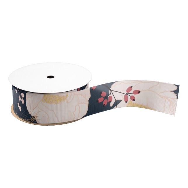 1.5" Grosgrain Ribbon Baby Pink Cosmos on White (Spool)