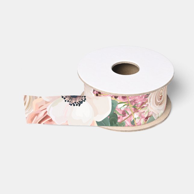 1.5" Grosgrain Ribbon Geometric Garden Rose Glitte (Spool)