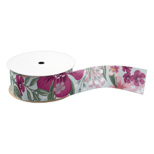 1.5" Grosgrain Ribbon Tropical Flowers on Blue Omb