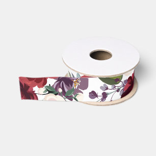 1.5" Grosgrain Ribbon White Roses Gold Geometric