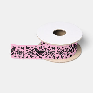 1.5 Inch Pink Native Butterfly Dance Satin Ribbon