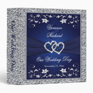 1.5" Navy Silver Floral Hearts Wedding Binder