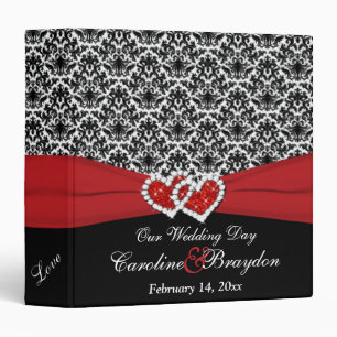 1,5" Noir Blanc Rouge Damas, CLASSEUR Coeurs Rejoi