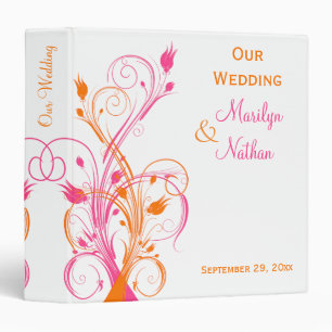 1.5" Orange Pink White Floral Wedding Binder