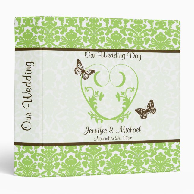 1,5 po Vert, Brown, CLASSEUR Mariage damassé blanc (Devant/Côté)