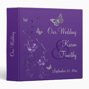 1.5" Purple Silver Floral Butterfly Wedding Binder