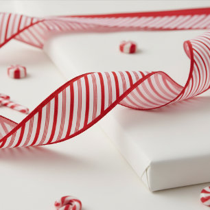1.5" Red and White Candy Cane Pinstripe Pattern Grosgrain Ribbon