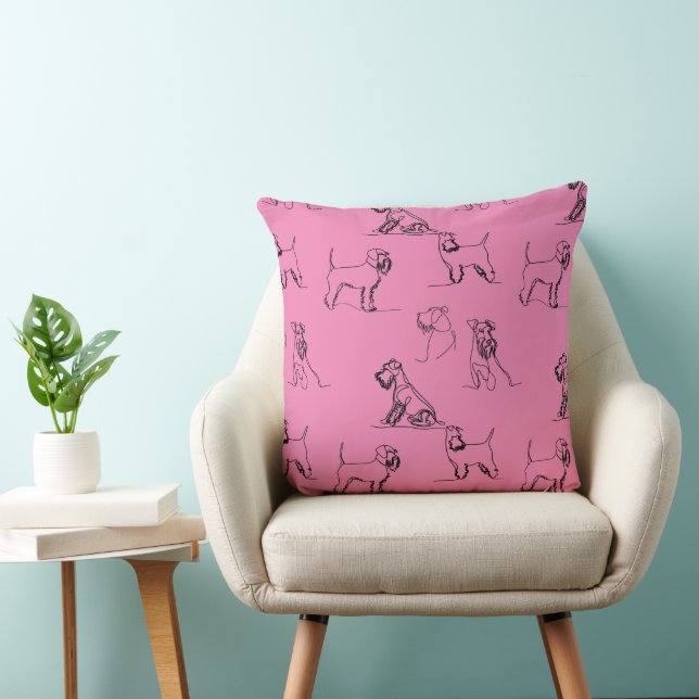 1-5 Schnauzer Line Art Pattern 001 Pink Throw Pillow (Chair)