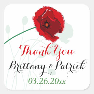 1.5" Wedding Sticker 3 Red Poppy Black, Green