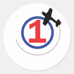 1 airplane circle classic round sticker