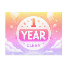 1 année propre sobriété carte postale néon rose vi