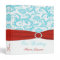1" Aqua, Red, and White Damask Wedding Binder