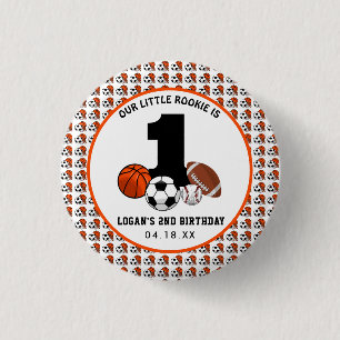 1 Ball Sports Theme Boy’s 1st Birthday 1 Inch Round Button