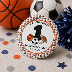 1 Ball Sports Theme Boy’s 1st Birthday Inch Round Button