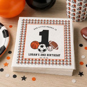 1 Ball Sports Theme Boy’s 1st Birthday Napkin