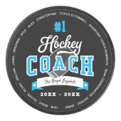 #1 Best Hockey Coach Personalized Team Roster Hockey Puck (Front)