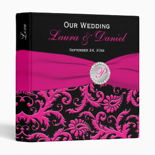 1" Black and Pink Damask Wedding Binder