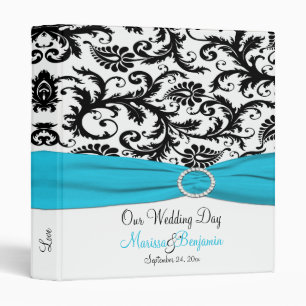1" Blue, White, and Black Damask Wedding Binder