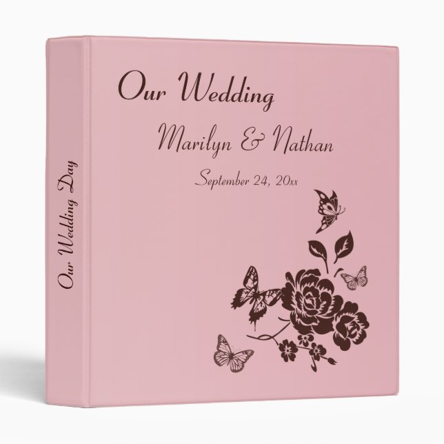 1" Blush Pink and Brown Floral Wedding Binder (Front/Spine)