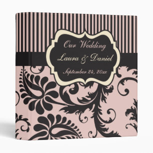 1" Blush rose, crème, Classeur Mariage damassé gri