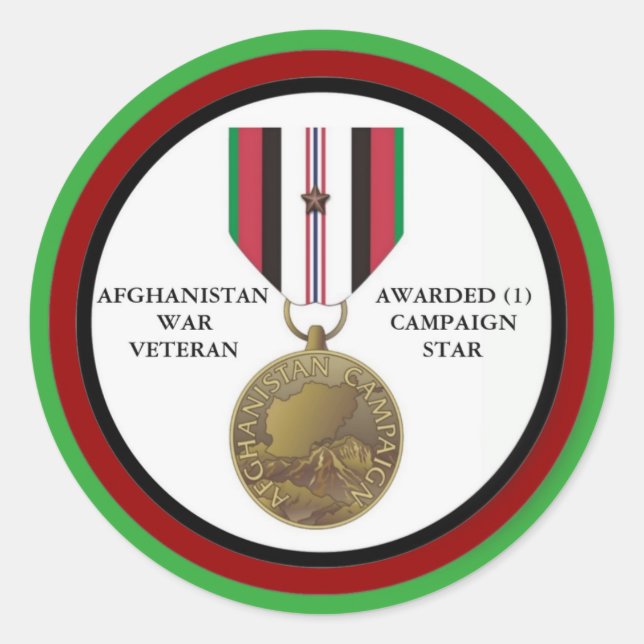 1 CAMPAIGN STAR AFGHANISTAN WAR VETERAN CLASSIC ROUND STICKER (Front)