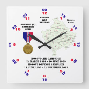 1 CAMPAIGN STAR KOSOVO WAR VETERAN SQUARE WALL CLOCK