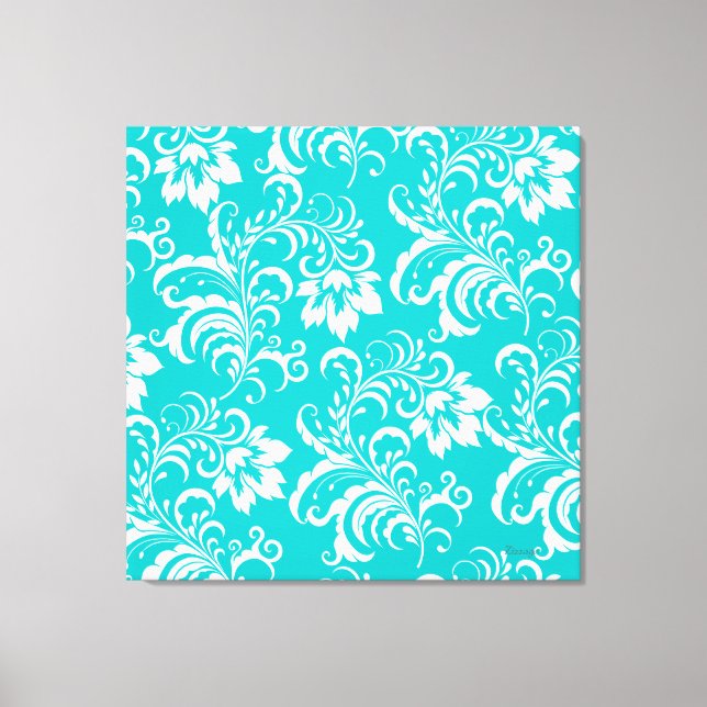 1 Canvas Teal Blue White Damask Floral (Front)