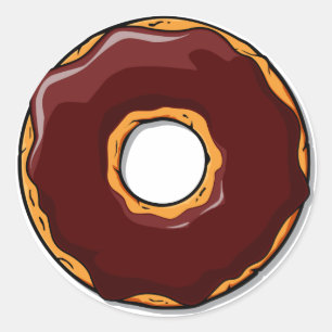 1 Cartoon Chocolate Doughnut Design Classic Round Sticker