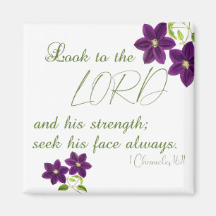 1 Chronicles 1611 Look to the Lord, Purple Floral Magnet