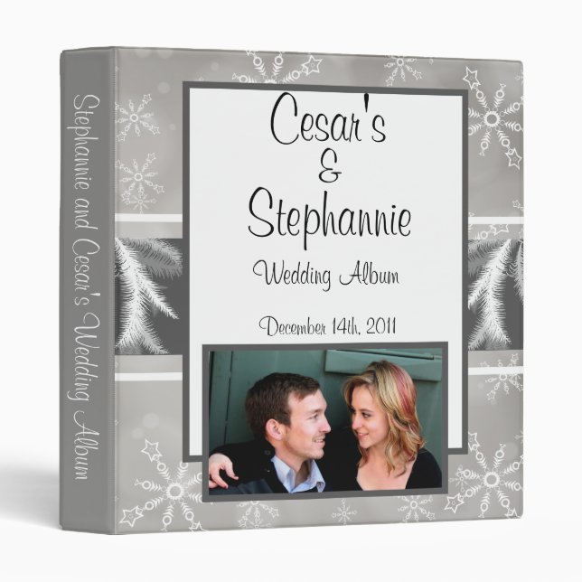 1" Classeur photo Scrapbook Gris Snowflakes (Devant/Côté)
