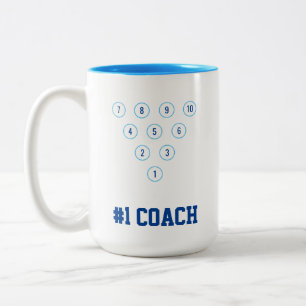 "#1 Coach" 10-Pin Bowling Pin Rack Layout Sky Blue Two-Tone Coffee Mug
