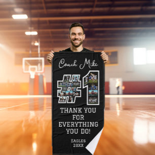 #1 coach custom photo montage collage team sport bath towel